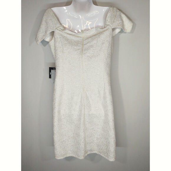 Marina Off-the-Shoulder Metallic Knit Shirred Dress Womens 10 NWT Holidays Party - Picture 6 of 10